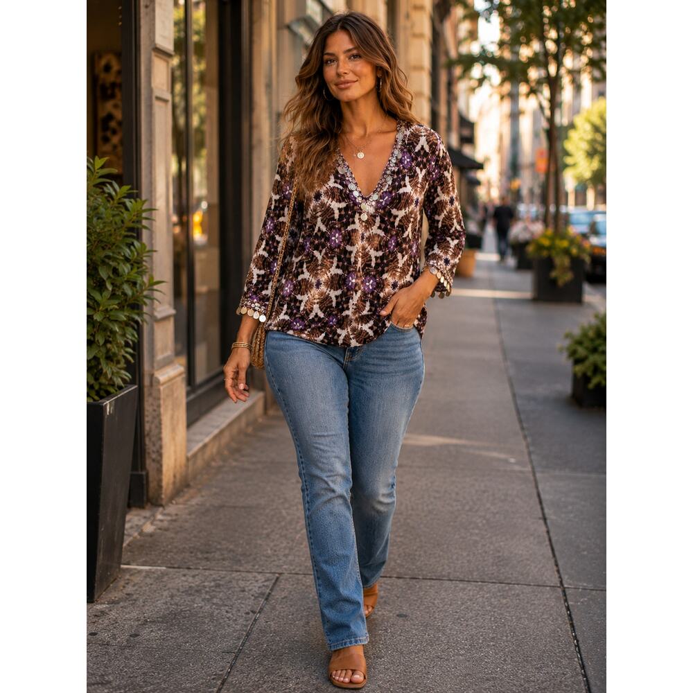 Alberto Makali NWT XL Sequin V-Neck Stretch Blouse Vintage Designer